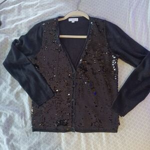 Joseph A Cardigan Womens Size Small Black Button Front Sequin Long Sleeve